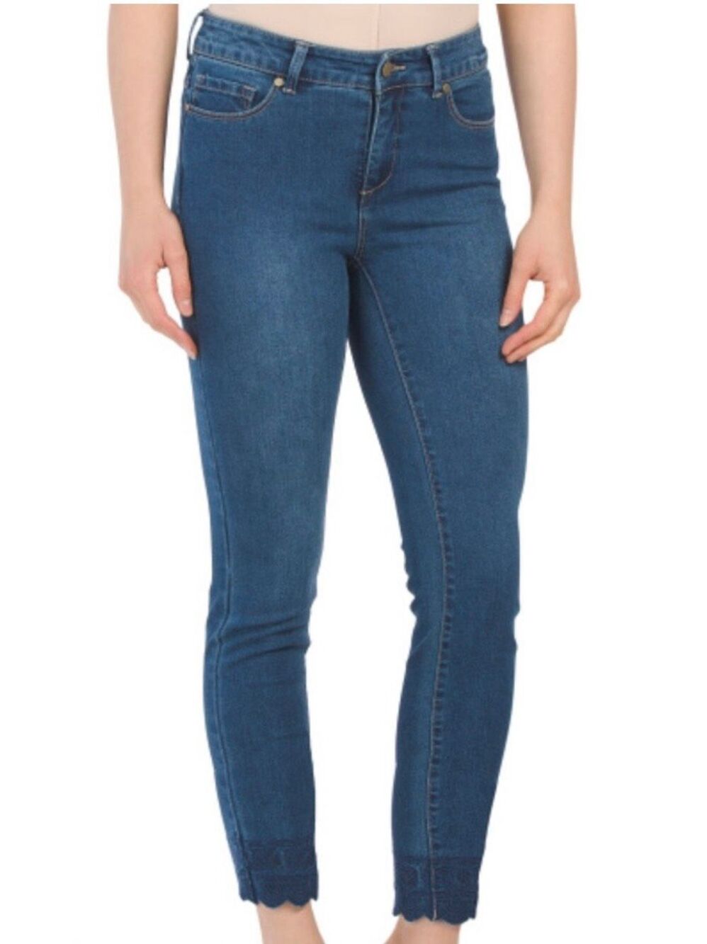 Pappagallo size 14 blue jeans denim pants embroidered hem scalloped cropped
